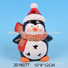 Decorativo iluminado adorno de Navidad, decoración de cerámica de pingüinos de Navidad